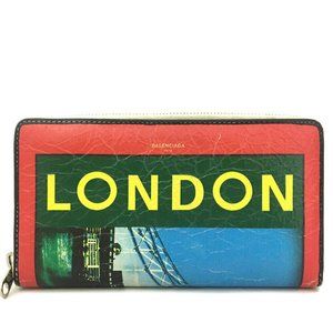 BALENCIAGA London Print Leather Zip Around Long Wallet